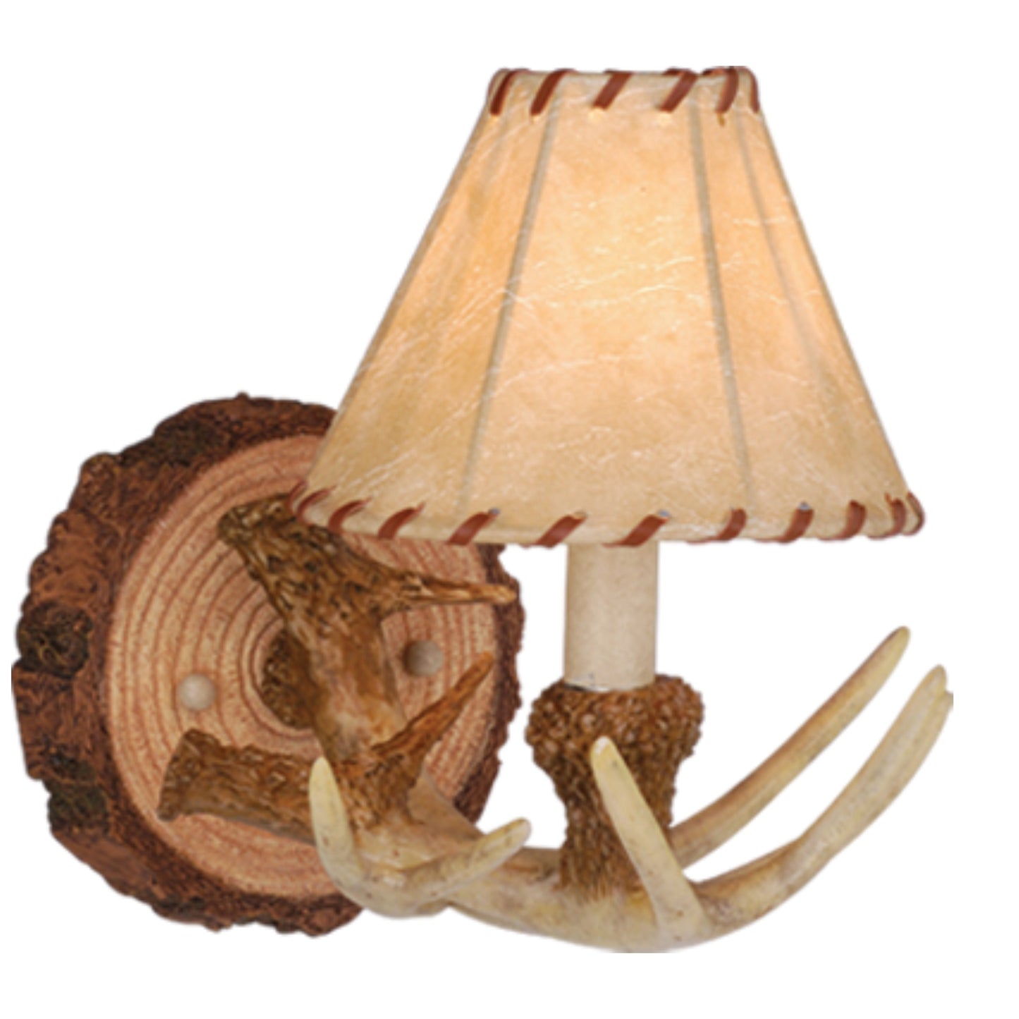 Vaxcel Lodge 1-Light Rustic Wood Antler Armed Wall Sconce Faux Leather Shade