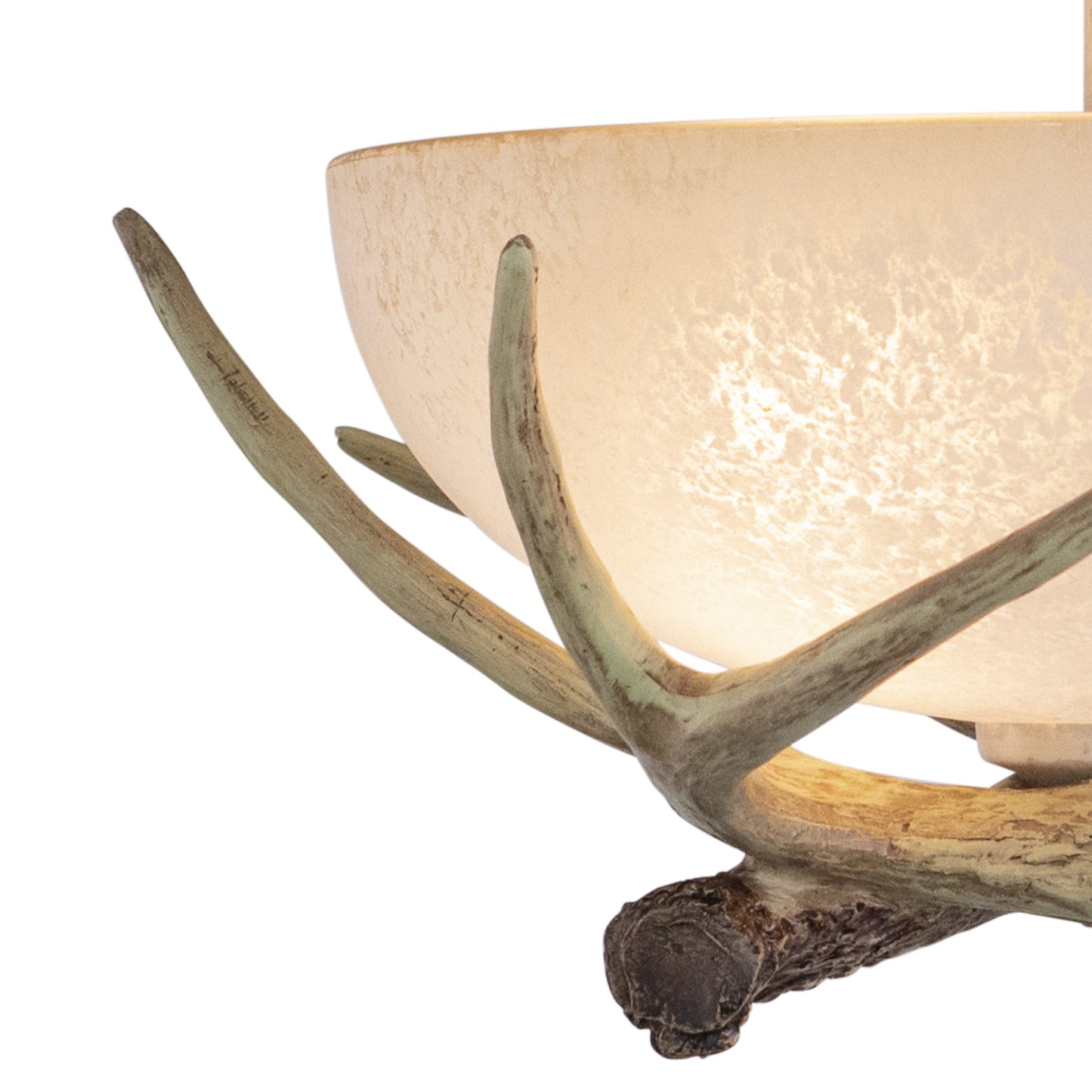 Vaxcel Lodge 12" W Cream Rustic Antler Bowl Semi Flush Mount Ceiling Light Cream Glass