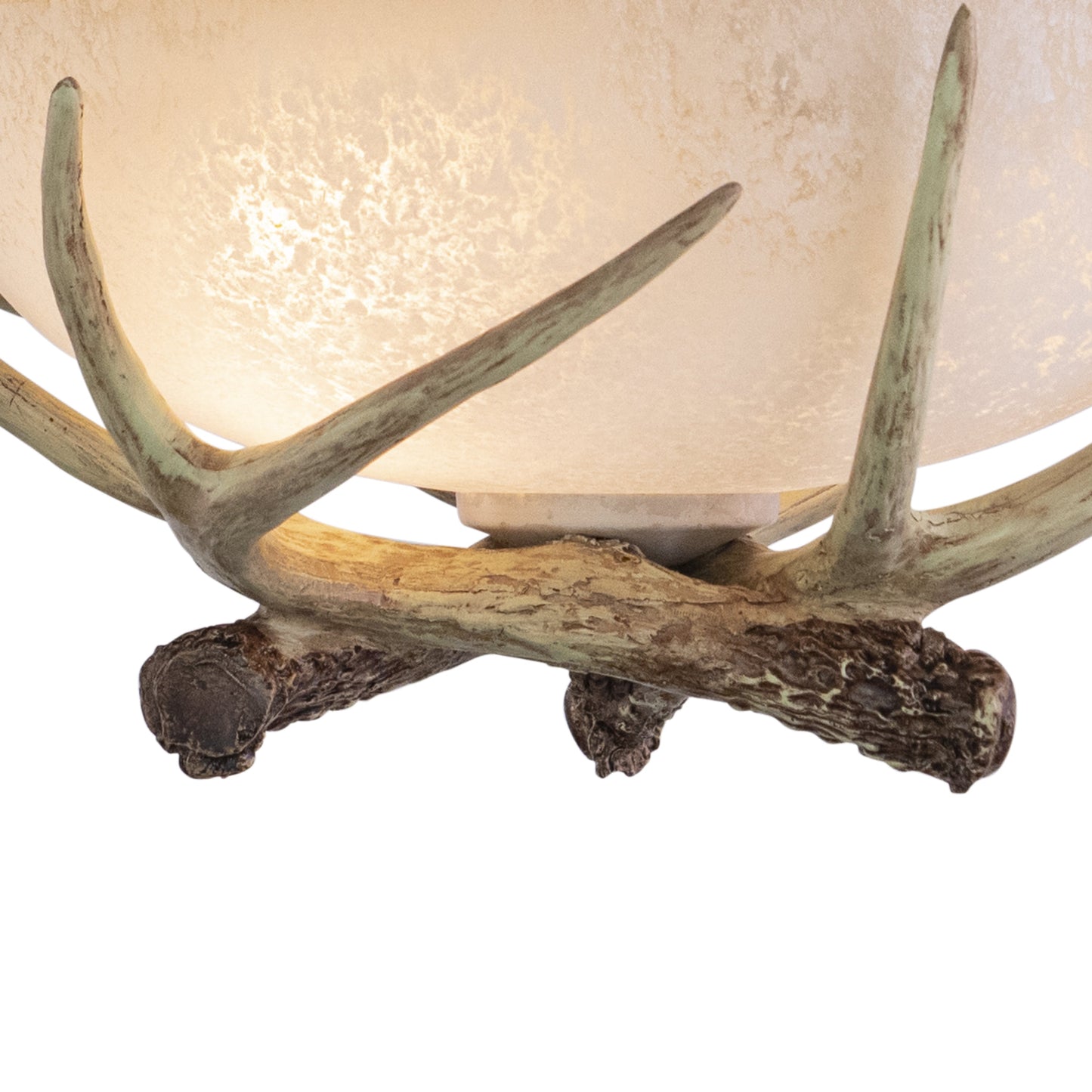 Vaxcel Lodge 12" W Cream Rustic Antler Bowl Semi Flush Mount Ceiling Light Cream Glass