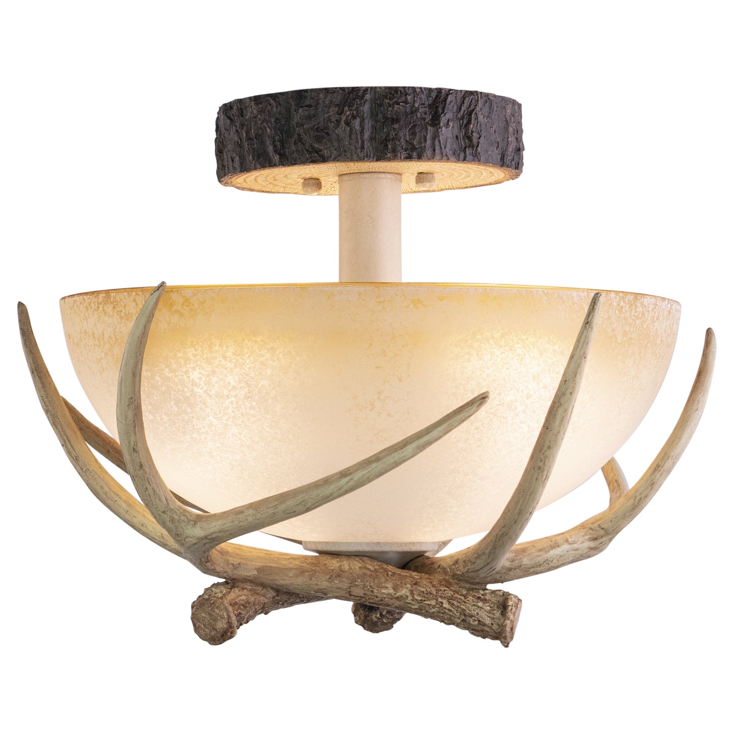 Vaxcel Lodge 16" W Cream Rustic Antler Bowl Semi Flush Mount Ceiling Light Cream Glass