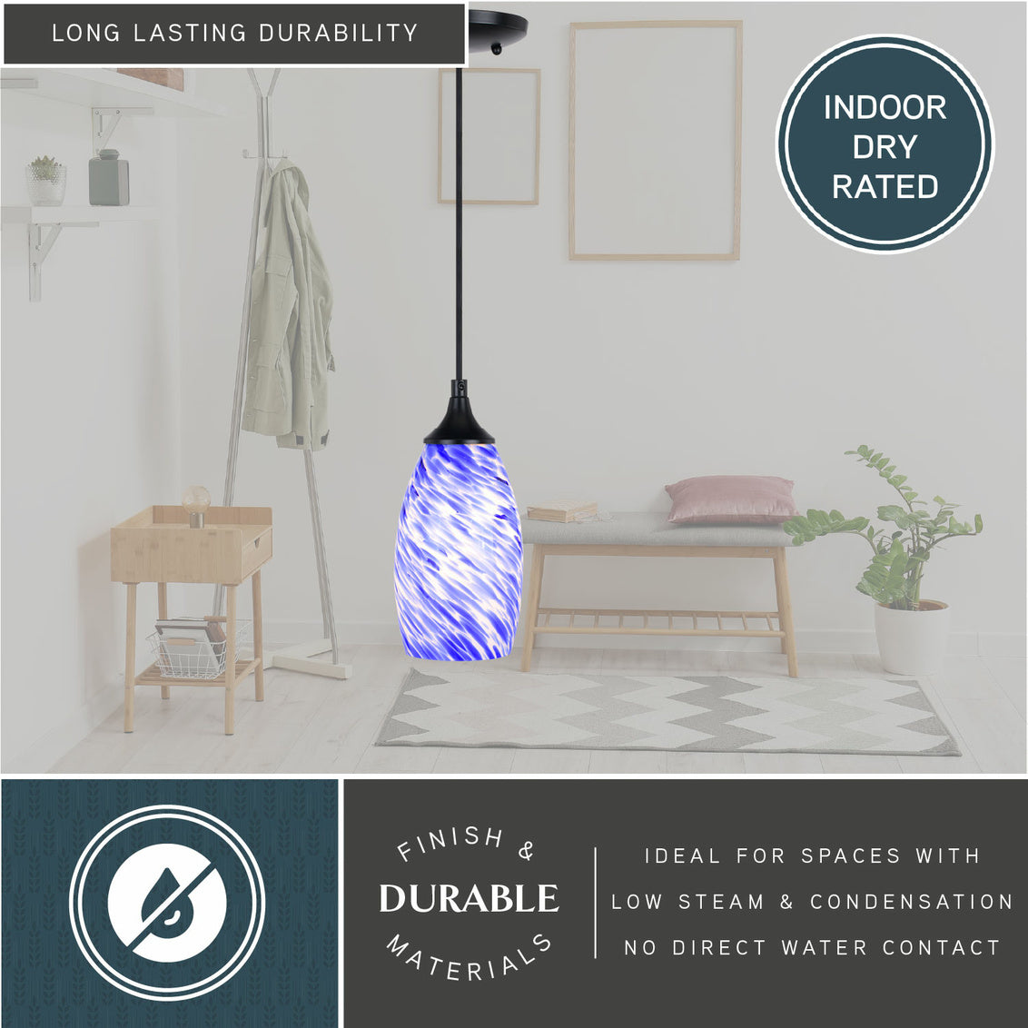 Vaxcel Milano 4.75-in. Mini Pendant Azzura Glass Matte Black