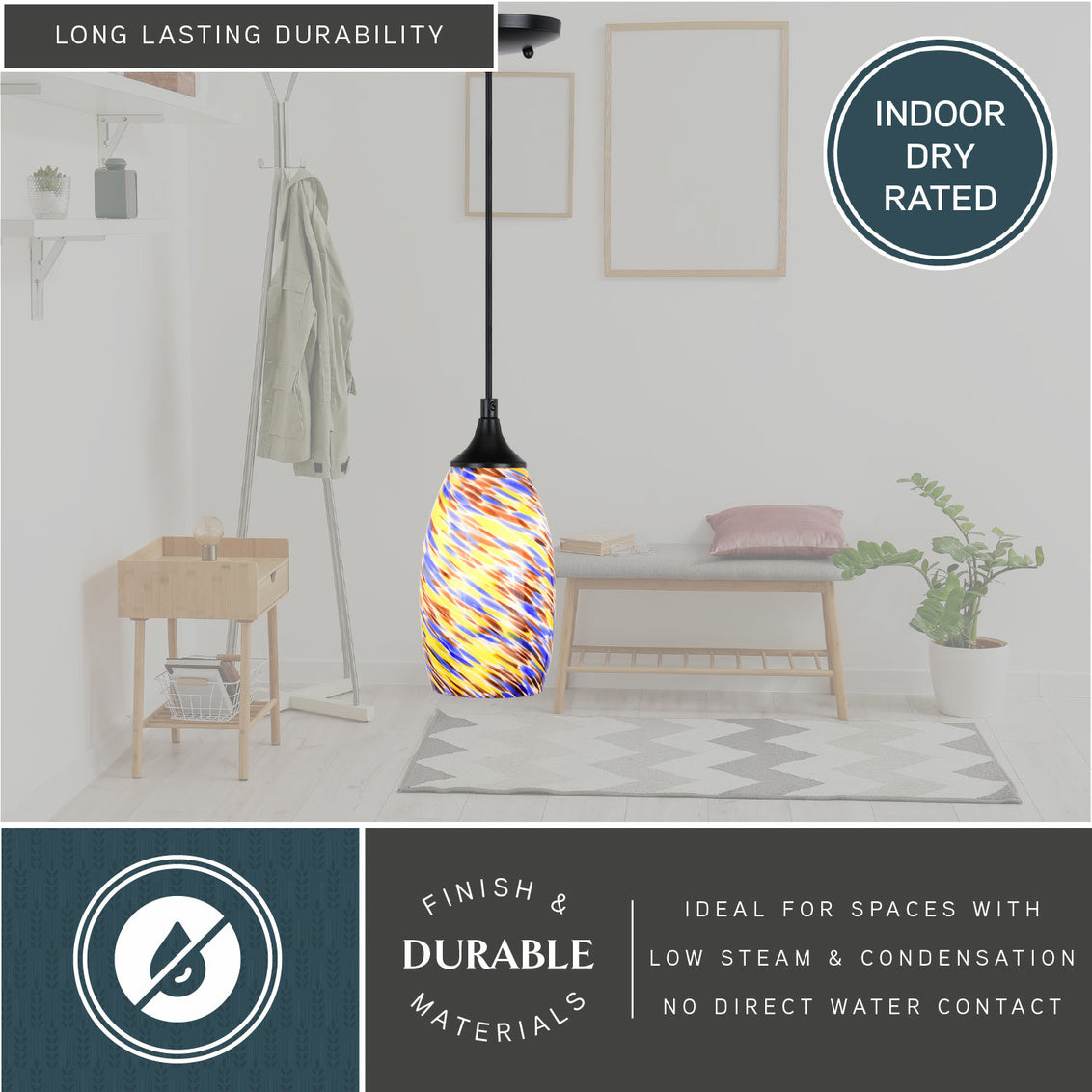 Vaxcel Milano 4.75-in. Mini Pendant Terra Tide Glass Matte Black