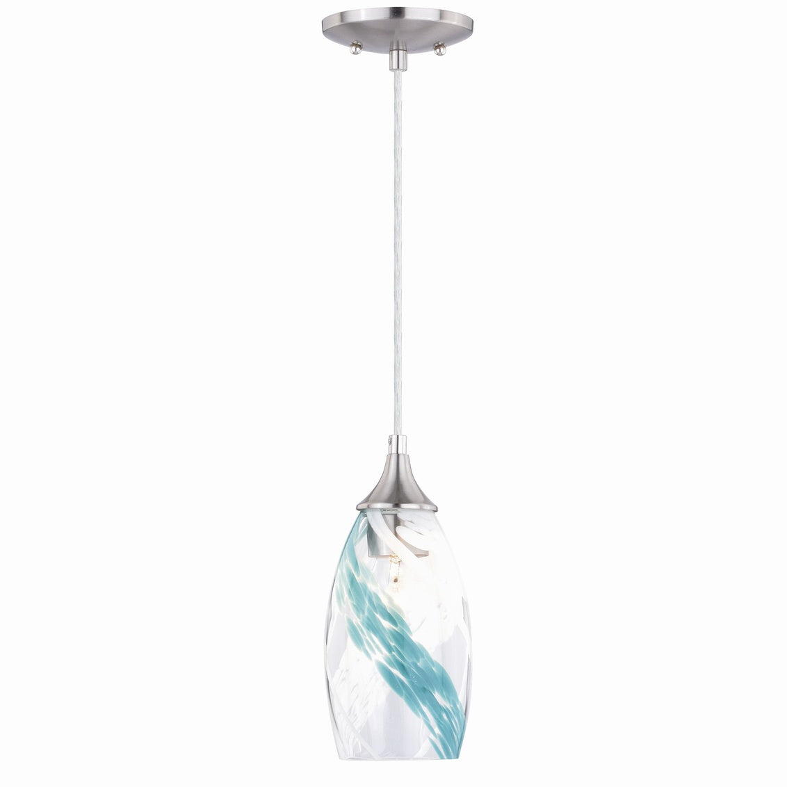 Vaxcel Milano Satin Nickel Mini Pendant Ceiling Light Blue Glass