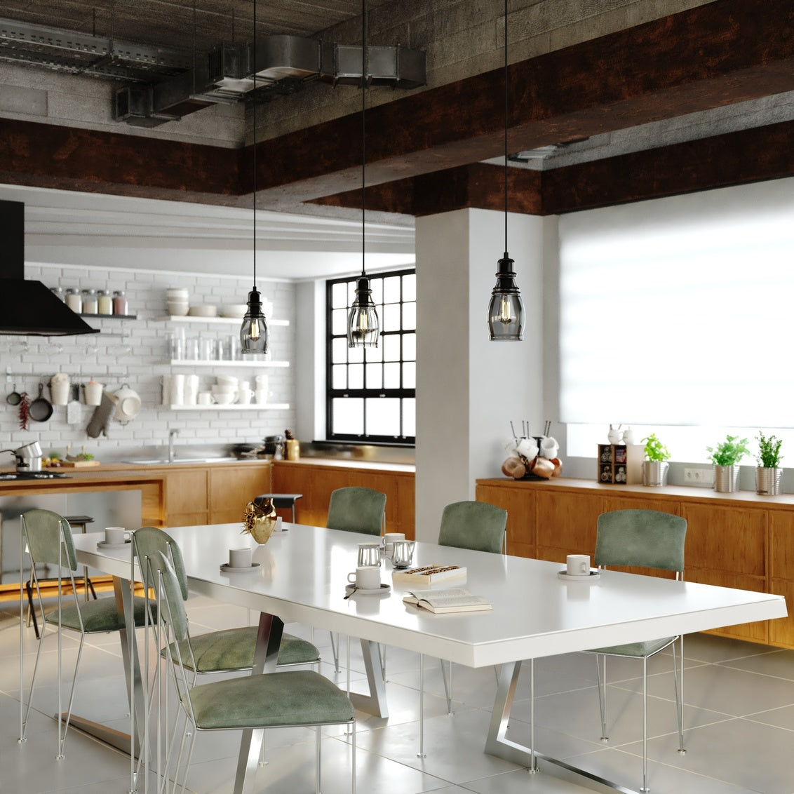 Vaxcel Millie 11.75-in.H Mini Pendant Matte Black with Smoke Glass