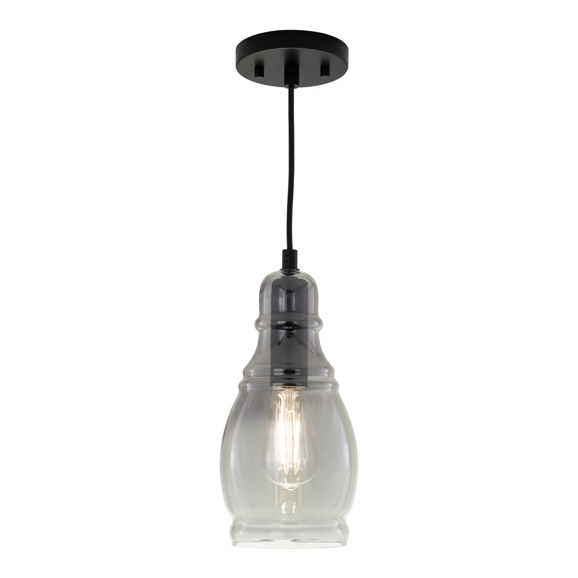 Vaxcel Millie 11.75-in.H Mini Pendant Matte Black with Smoke Glass