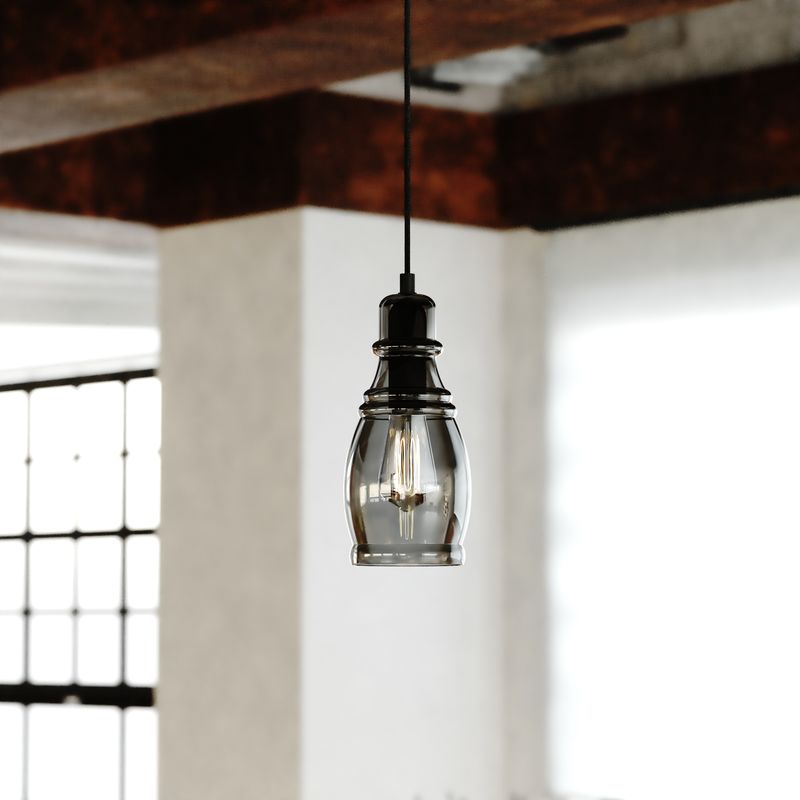 Vaxcel Millie 11.75-in.H Mini Pendant Matte Black with Smoke Glass