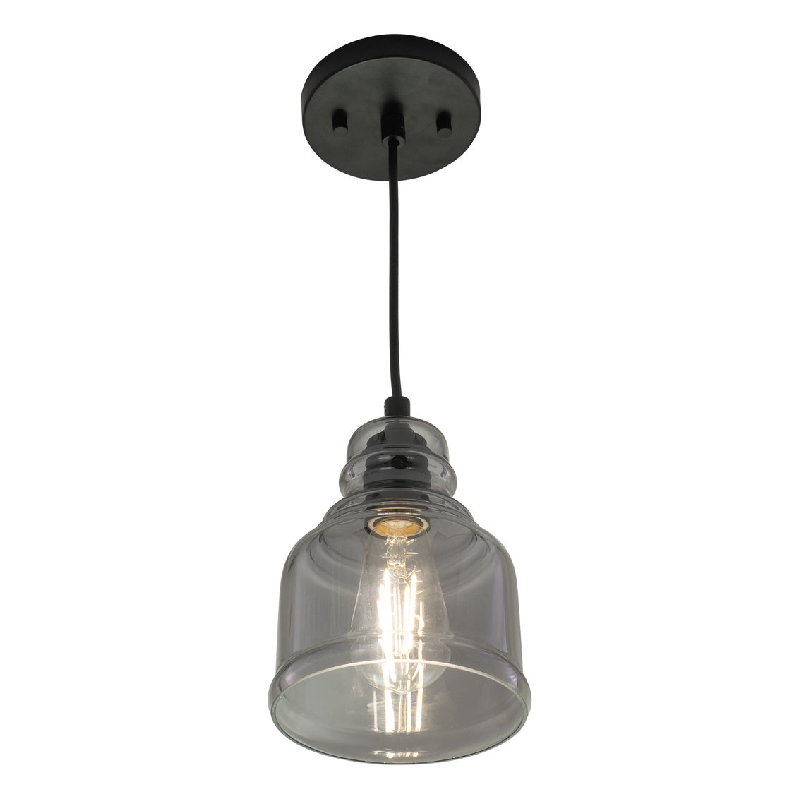 Vaxcel Millie 8.25-in.H Mini Pendant Matte Black with Smoke Glass