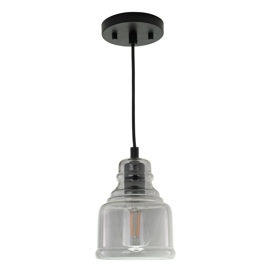 Vaxcel Millie 8.25-in.H Mini Pendant Matte Black with Smoke Glass