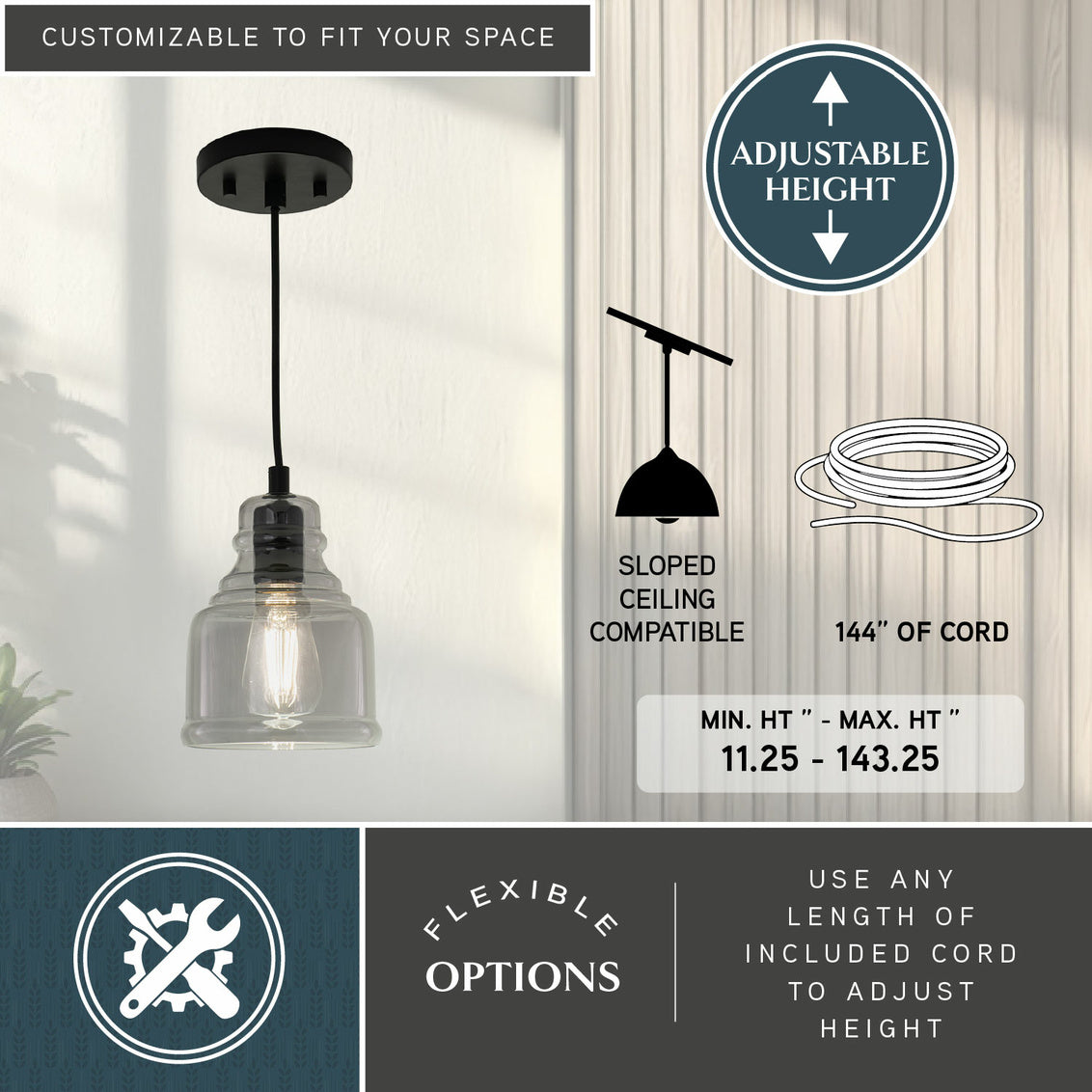 Vaxcel Millie 8.25-in.H Mini Pendant Matte Black with Smoke Glass