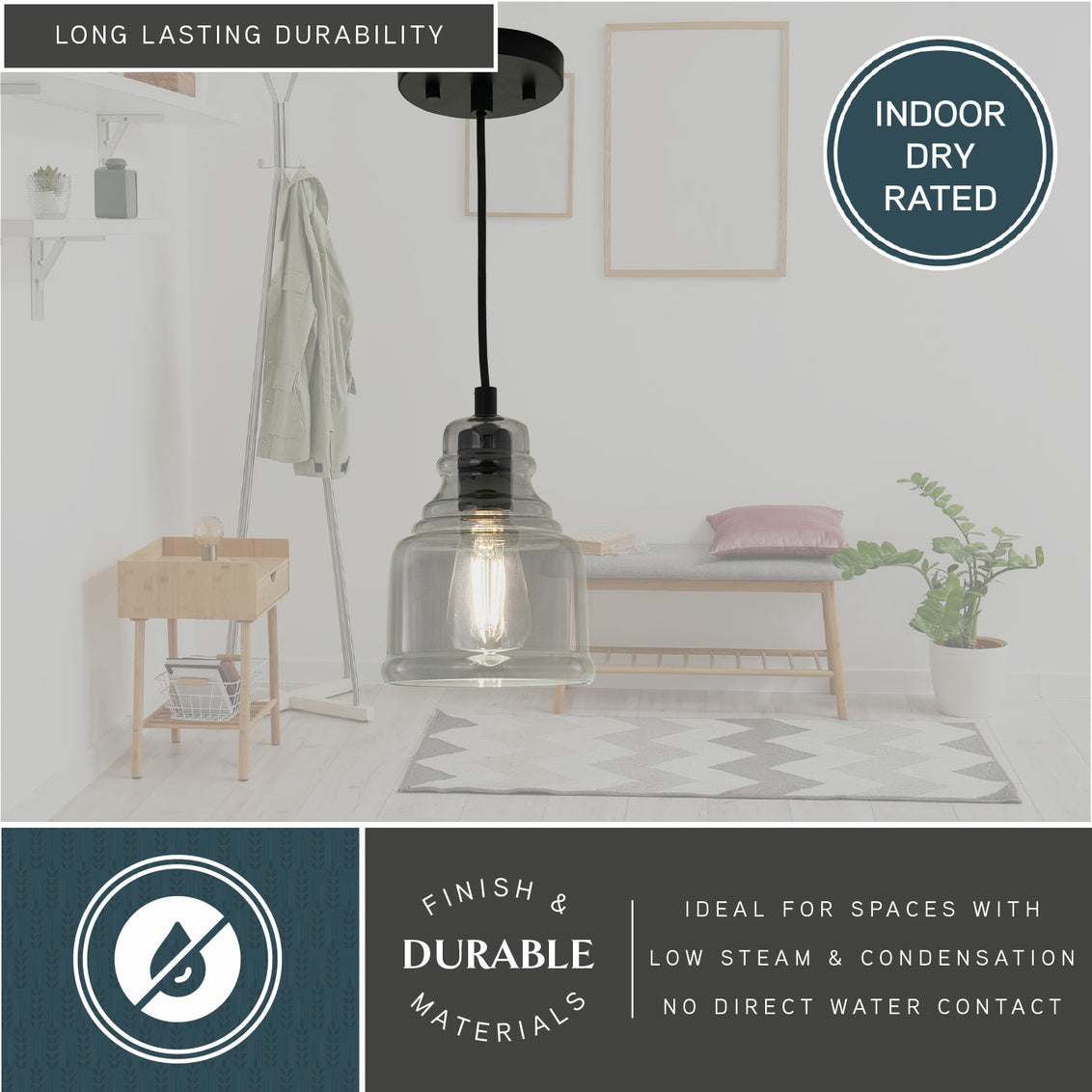 Vaxcel Millie 8.25-in.H Mini Pendant Matte Black with Smoke Glass