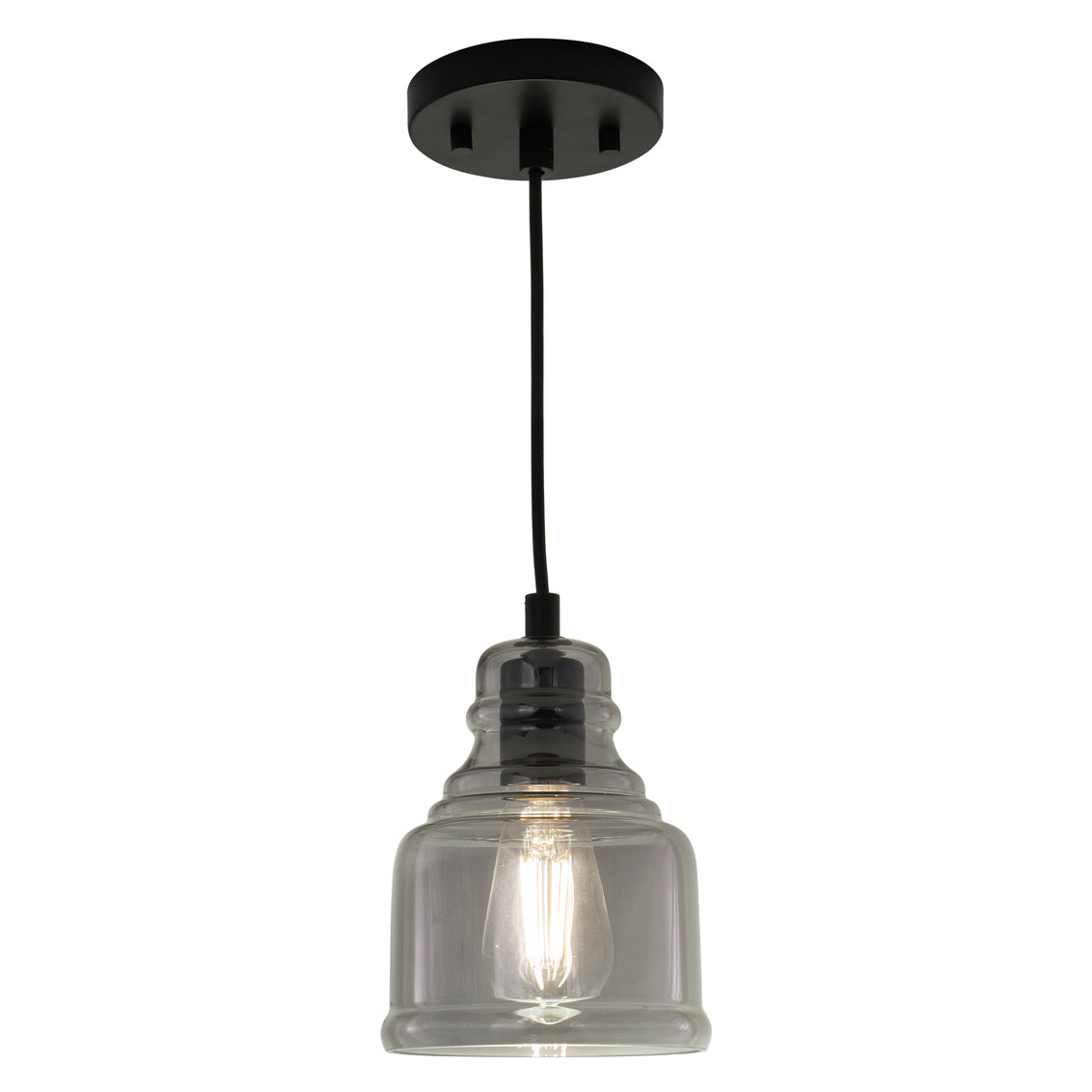 Vaxcel Millie 8.25-in.H Mini Pendant Matte Black with Smoke Glass