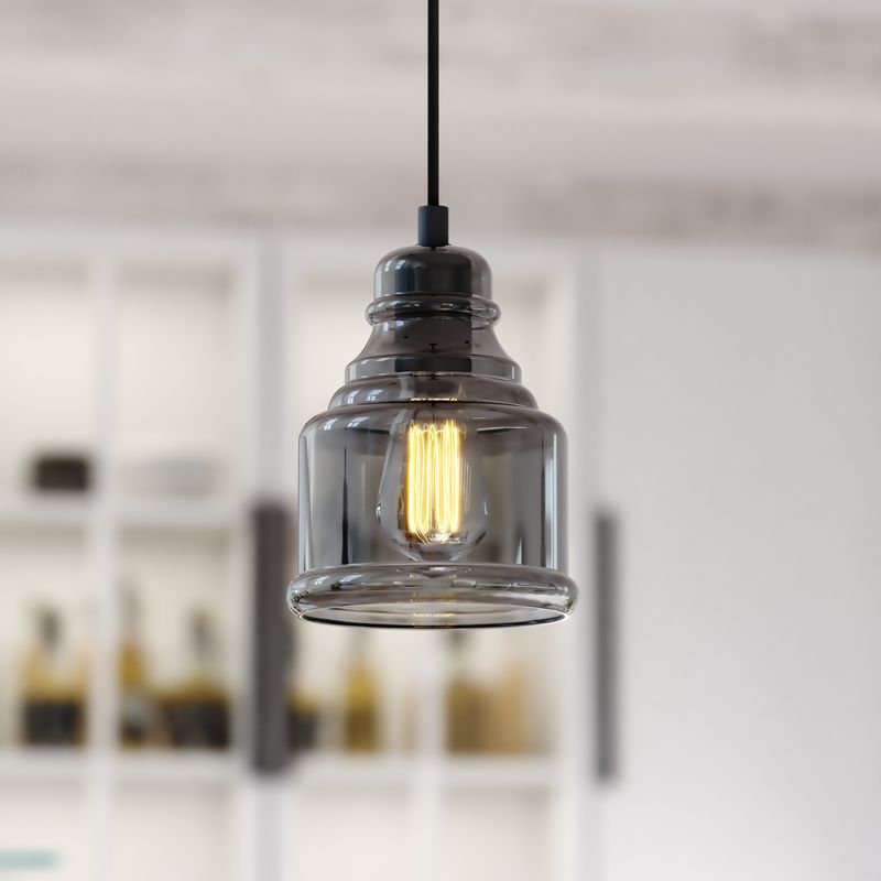 Vaxcel Millie 8.25-in.H Mini Pendant Matte Black with Smoke Glass