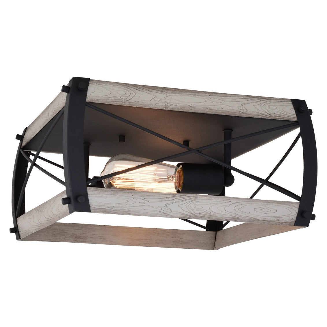 Vaxcel Montclare Black and White Ash Wood Finish Farmhouse Cage Flush Mount Ceiling Light Fixture