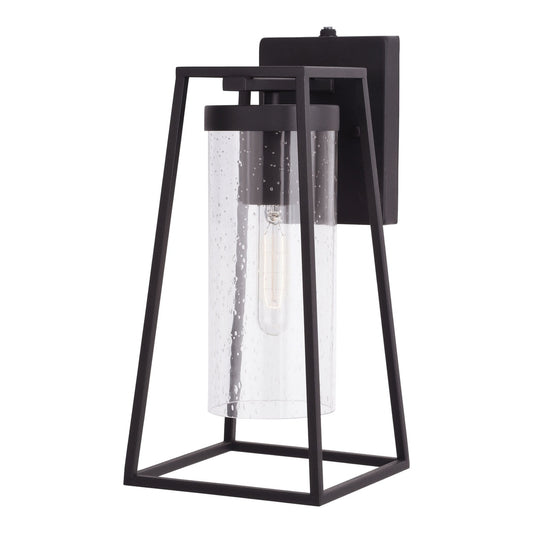 Vaxcel Nash 6.5" Black Outdoor Modern Wall Lantern, Dusk-to-Dawn Photocell, 1-Light Wall Lamp Sconce with Clear Seeded Glass