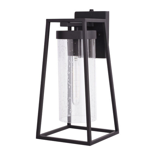 Vaxcel Nash 7.5" Black Outdoor Modern Wall Lantern, Dusk-to-Dawn Photocell, 1-Light Wall Lamp Sconce with Clear Seeded Glass