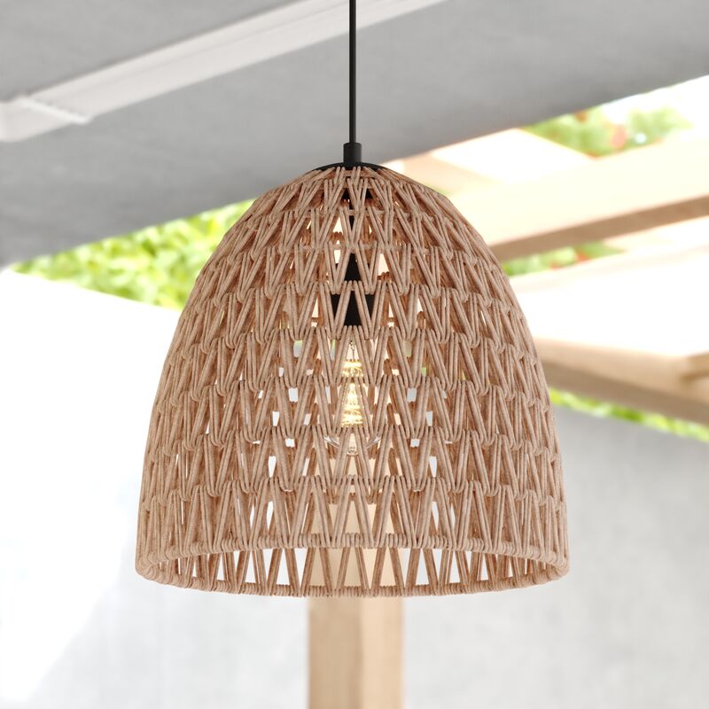 Vaxcel Nassau 14-in. 1 Light Pendant Matte Black and Natural Rope