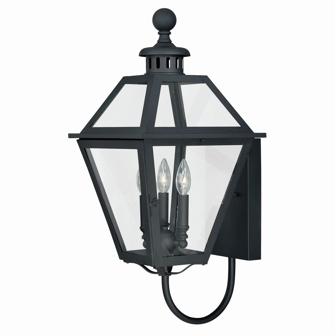 Vaxcel Nottingham 3-Light Black Empire Outdoor Wall Lantern Clear Glass