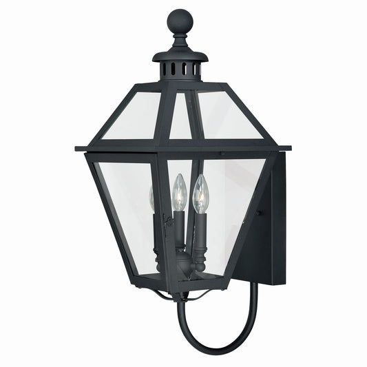Vaxcel Nottingham 3-Light Black Empire Outdoor Wall Lantern Clear Glass