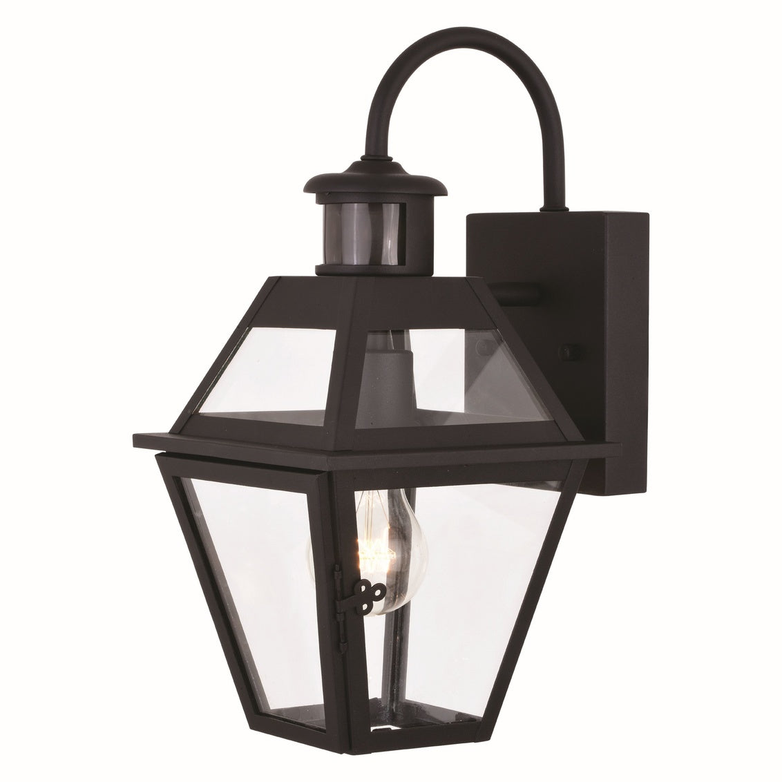 Vaxcel Nottingham 7" W 1-Light Black Motion Sensor Dusk-to-Dawn Outdoor Wall Lantern Clear Glass