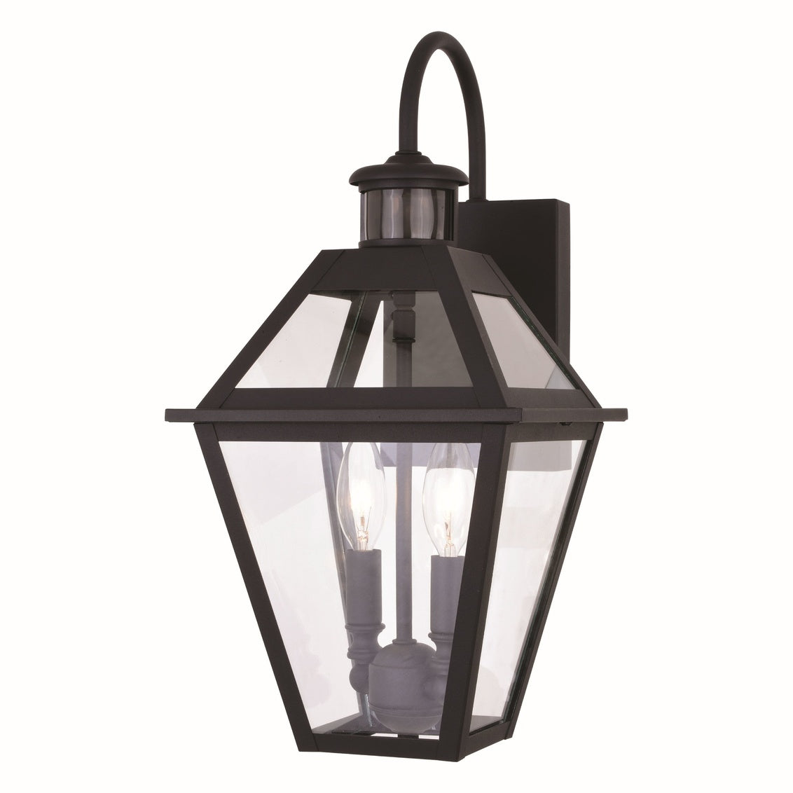 Vaxcel Nottingham 8.5" W 2-Light Black Motion Sensor Dusk-to-Dawn Outdoor Wall Lantern Clear Glass