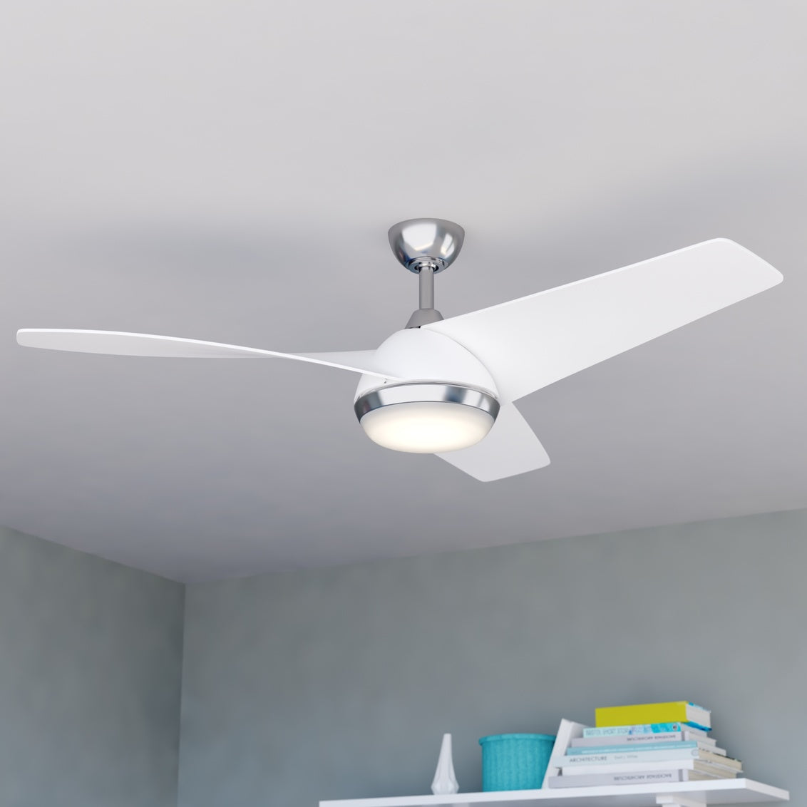 Vaxcel Odell White and Brushed Nickel Propeller Ceiling Fan with"tegrated LED Light Kit and Remote