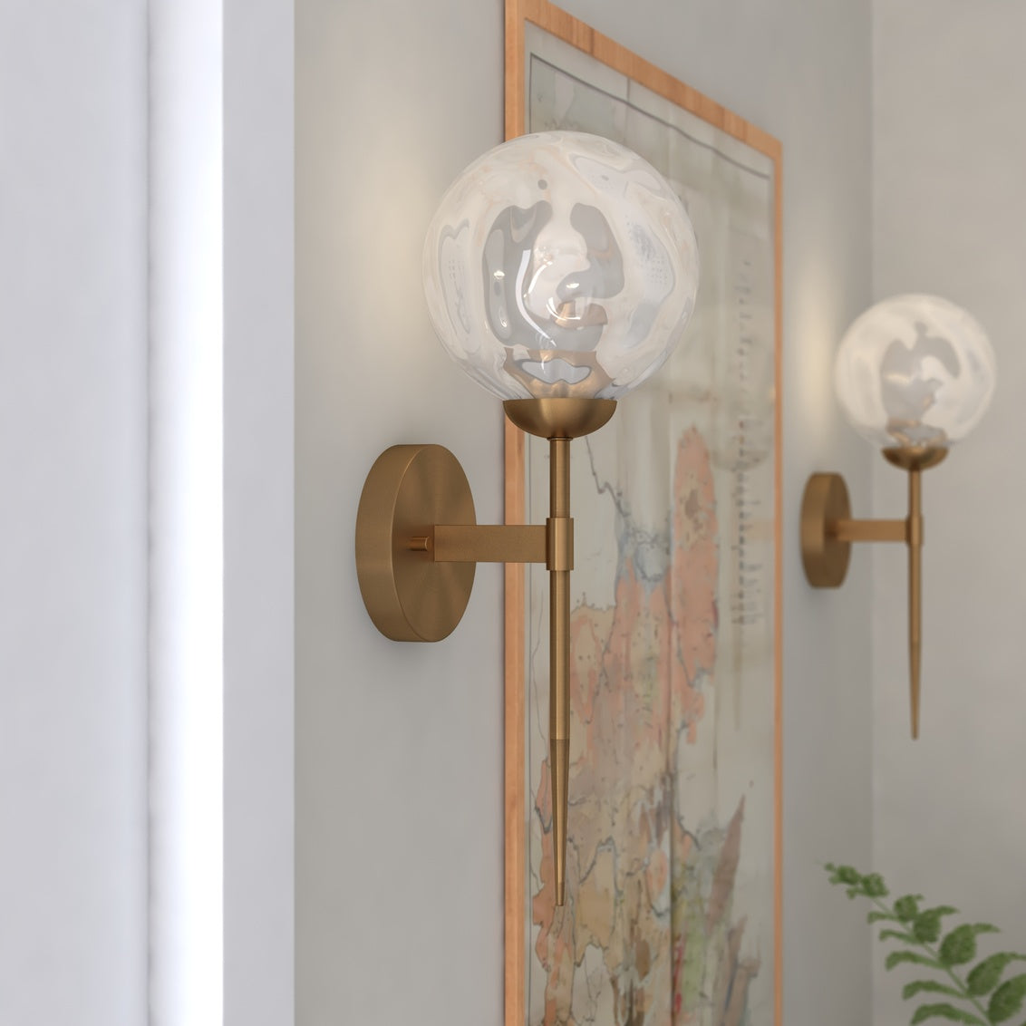 Vaxcel Olson 1-Light Brass Mid-Century Modern Wall Sconce Clear Globe Glass