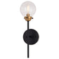 Vaxcel Orbit 1-Light Brass and Oil Rubbed Bronze Industrial MCM Wall Sconce Clear Glass Globe