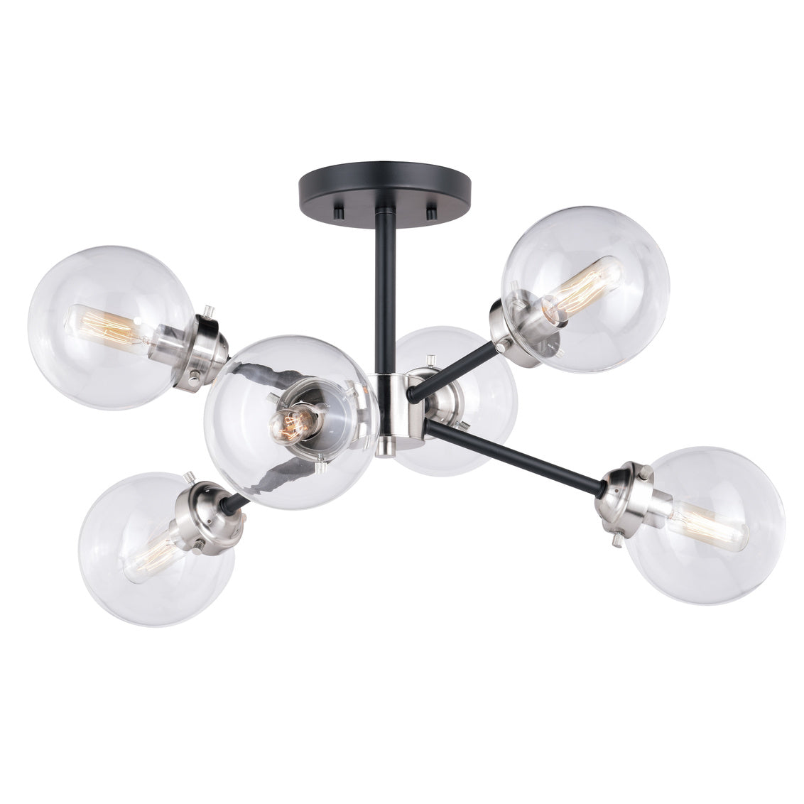 Vaxcel Orbit 25" W Nickel Industrial Sputnik Semi Flush Mount Ceiling Light Clear Glass