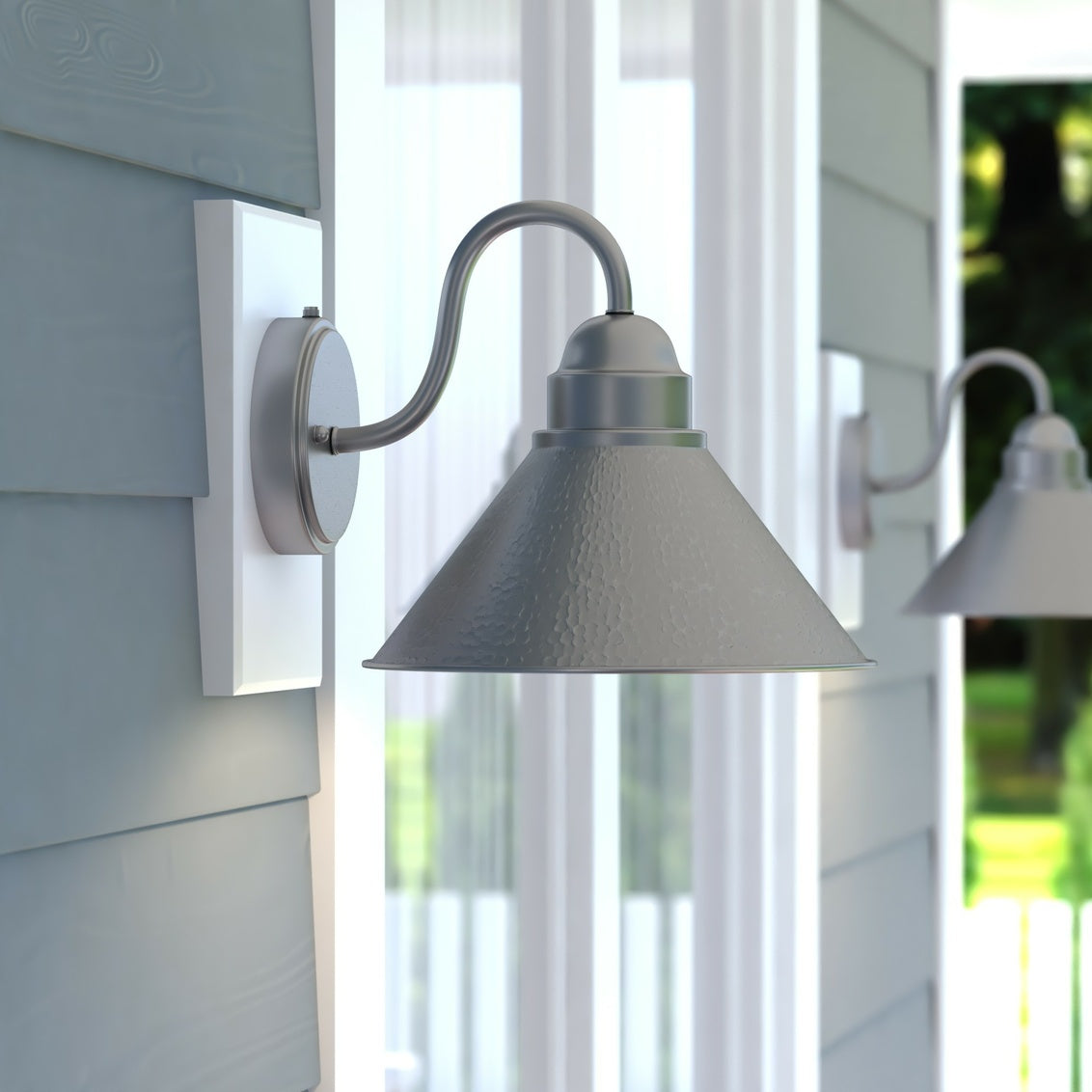 Vaxcel Outland 1-Light Dusk-to-Dawn Pewter Farmhouse Barn Dome Outdoor Wall Lantern