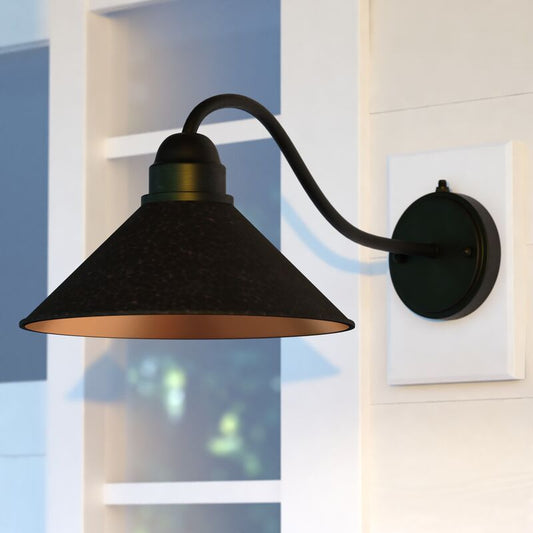 Vaxcel Outland 12-in Long Arm Outdoor Wall Light Aged Iron and Light Gold