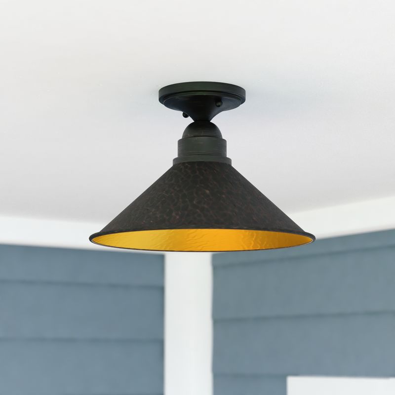 Vaxcel Outland 12-in. Outdoor Semi Flush Aged Iron and Light Gold