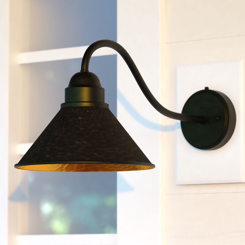 Vaxcel Outland 9.75-in Long Arm Outdoor Wall Light Aged Iron and Light Gold