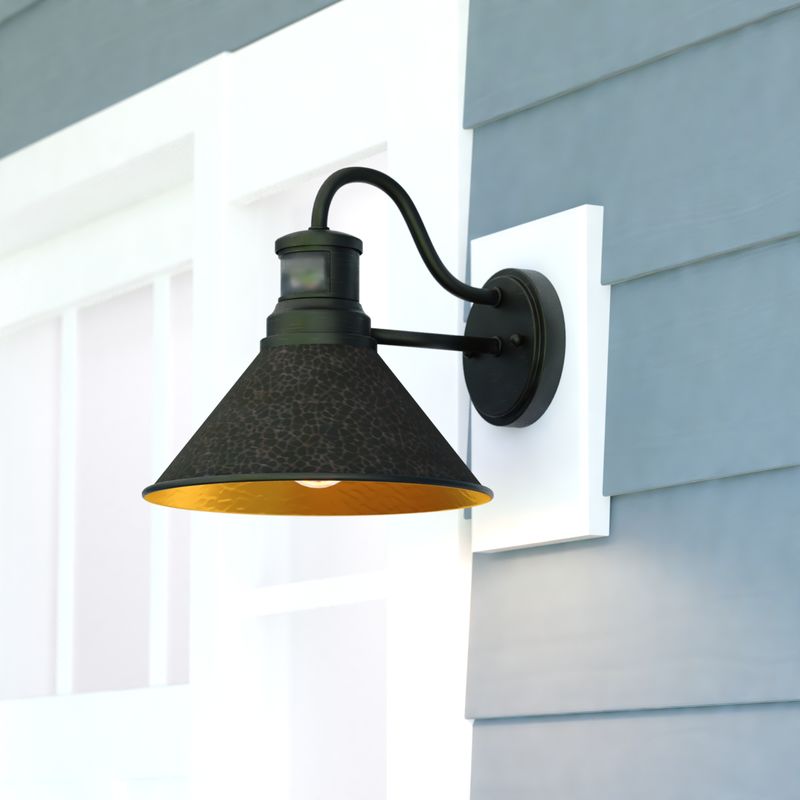 Vaxcel Outland Dualux 10-in. Outdoor Motion Sensor Wall Light Aged Iron and Light Gold