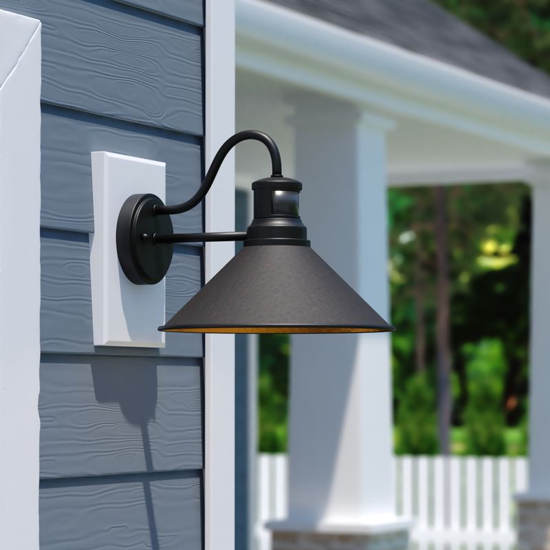 Vaxcel Outland Dualux 12-in. Outdoor Motion Sensor Wall Light Aged Iron and Light Gold