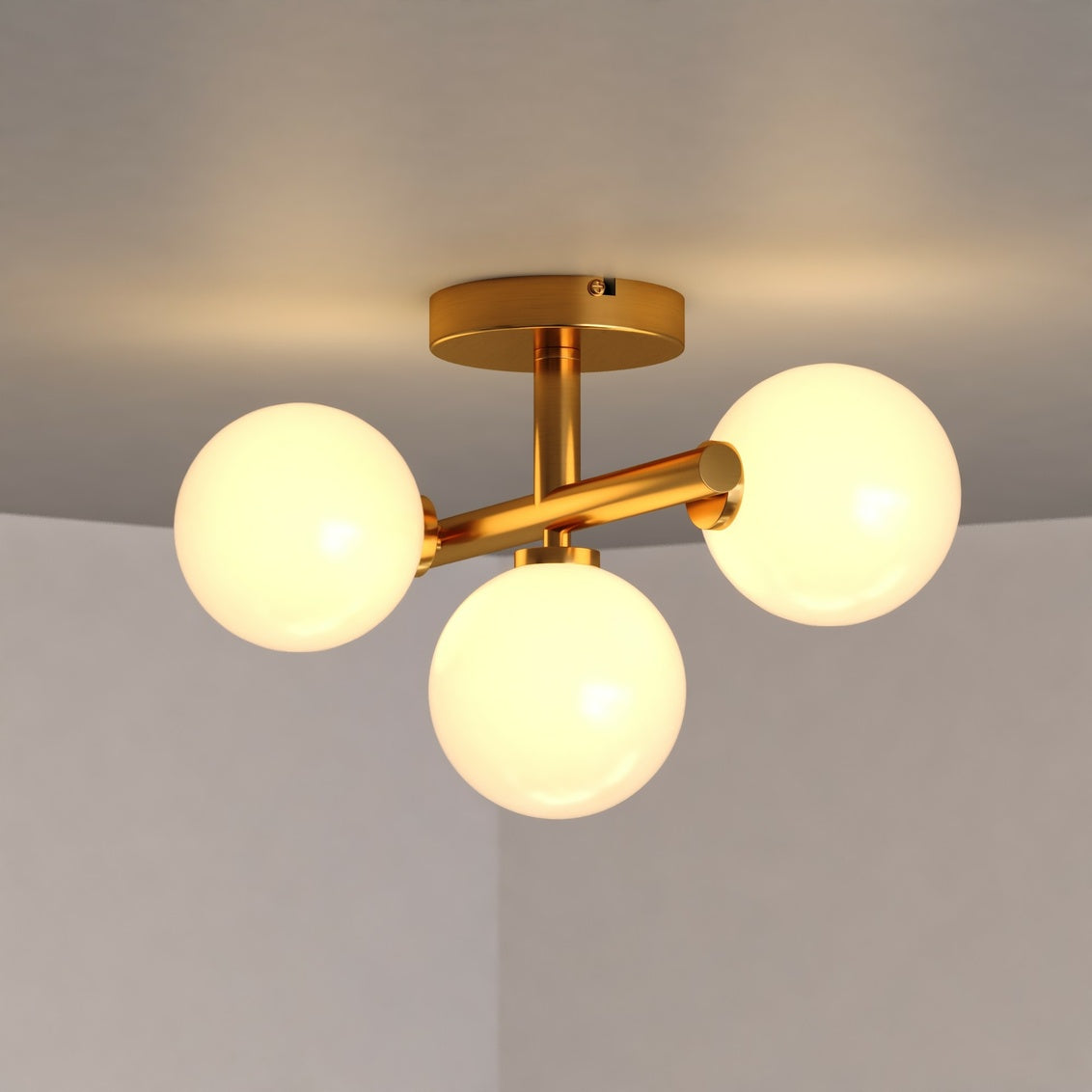 Vaxcel Ozette 18-in. W 3 Light Semi-Flush Mount Heritage Gold