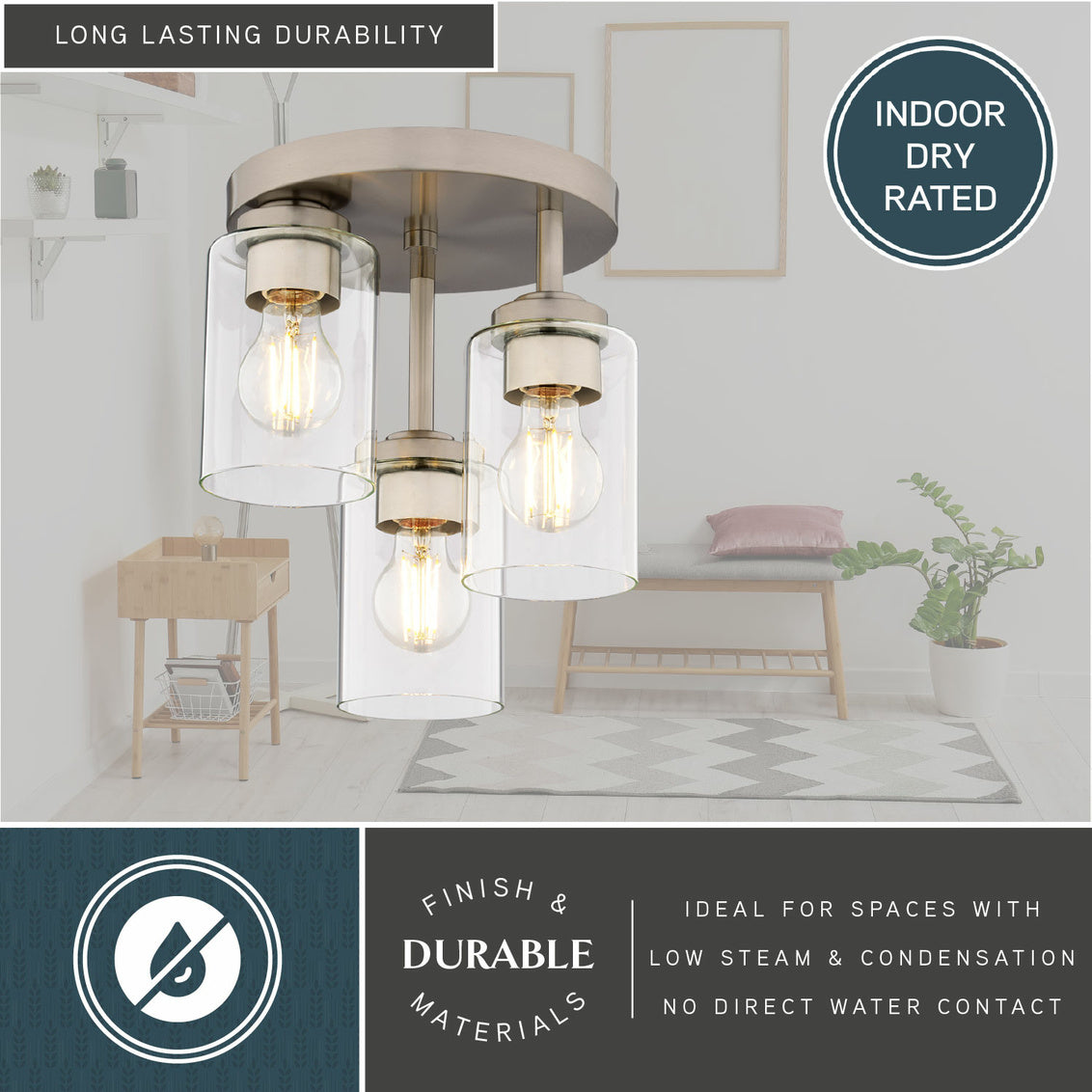 Vaxcel Park Ridge 10.5-in. W 3 Light Flush Mount Matte Black