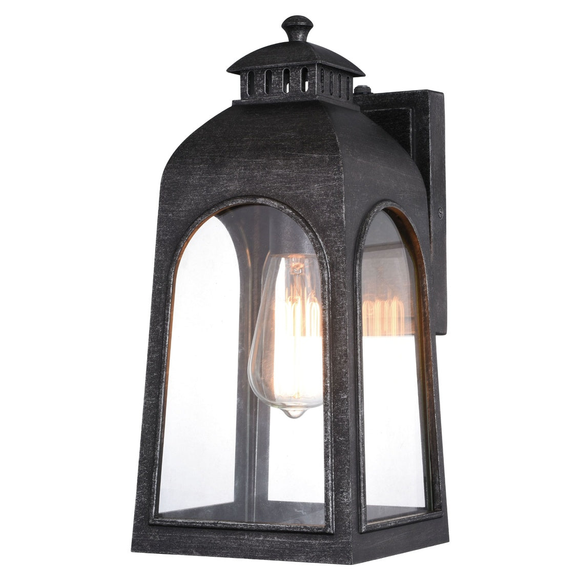 Vaxcel Pilsen 6.5" Charcoal Black Outdoor Wall Lantern, Dusk-to-Dawn Photocell, 1-Light Wall Lamp Sconce with Clear Glass Panels
