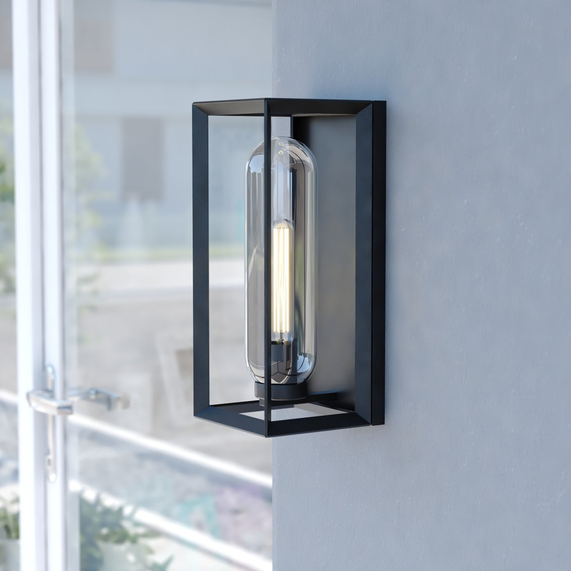 Vaxcel Pullman 1-Light Black Modern Industrial Outdoor Wall Sconce Clear Glass