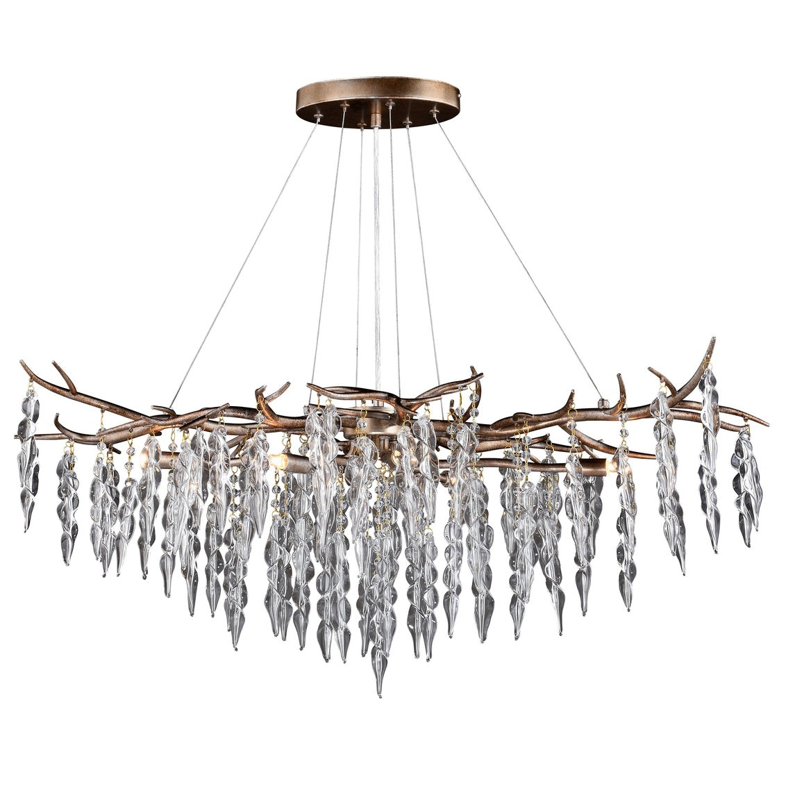 Vaxcel Rainier 6-Light Silver Linear Crystal Waterfall Linear Chandelier Island Pendant Light Fixture