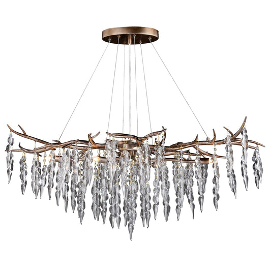 Vaxcel Rainier 6-Light Silver Linear Crystal Waterfall Linear Chandelier Island Pendant Light Fixture