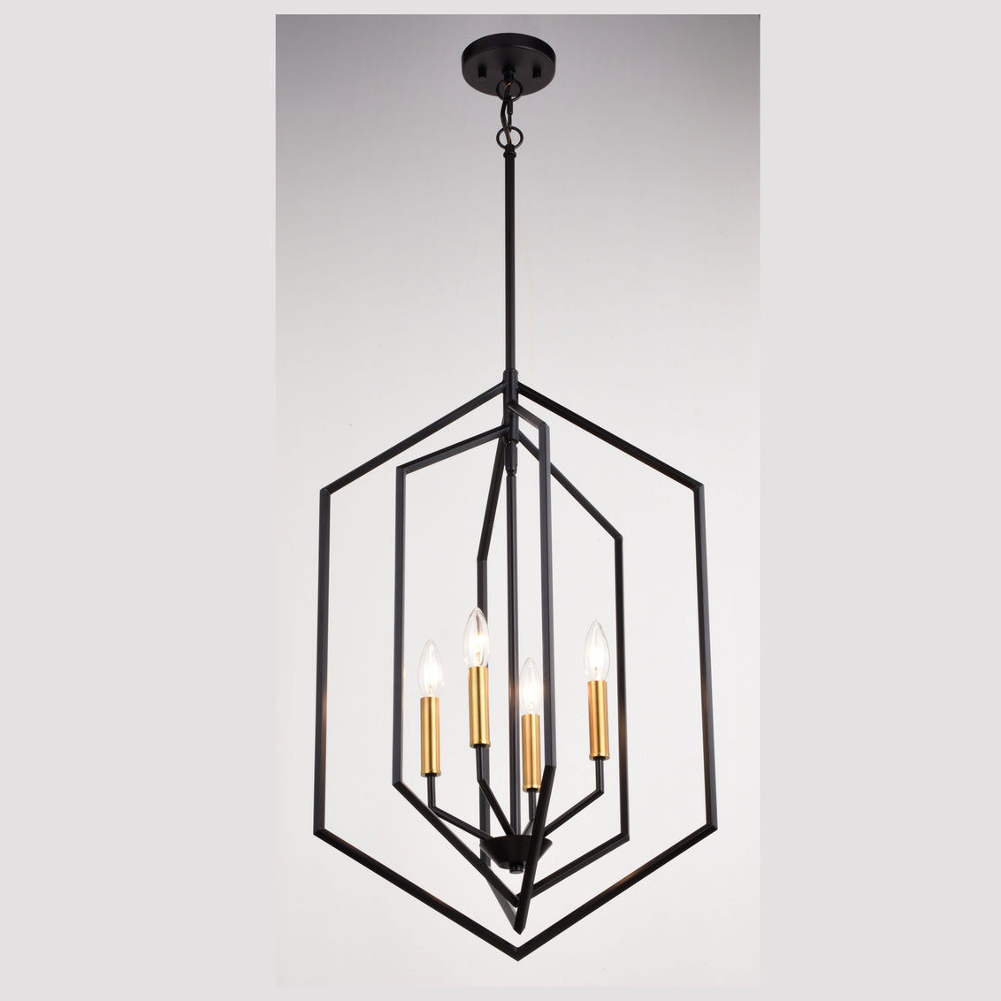 Vaxcel Riley 18-in. 4 Light Pendant Black and Satin Brass