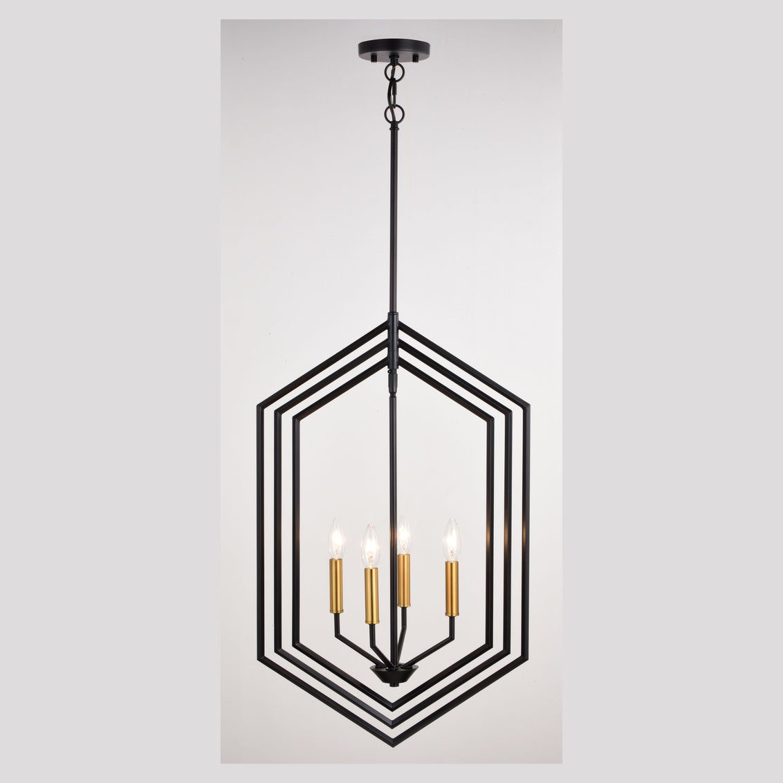 Vaxcel Riley 18-in. 4 Light Pendant Black and Satin Brass