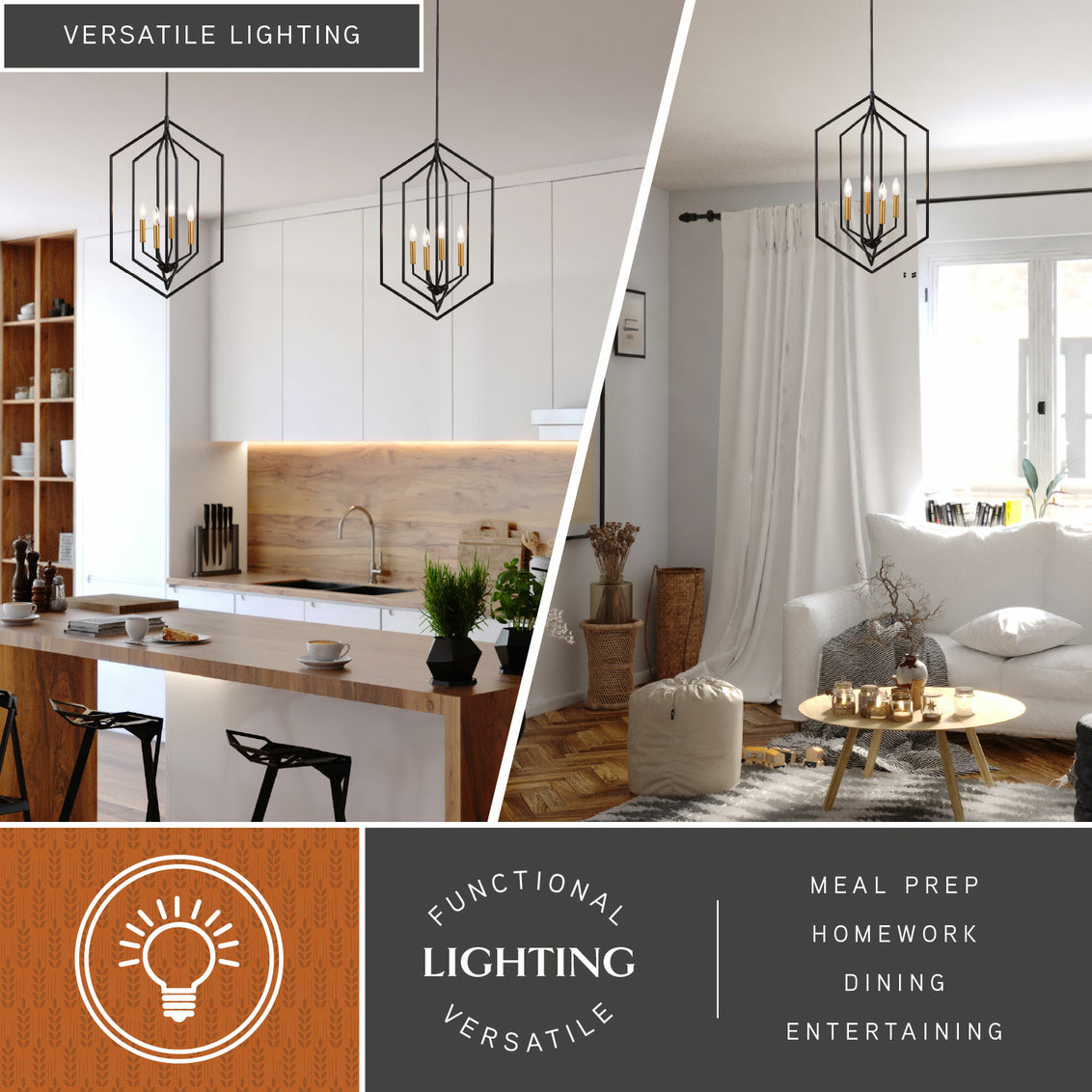 Vaxcel Riley 18-in. 4 Light Pendant Black and Satin Brass
