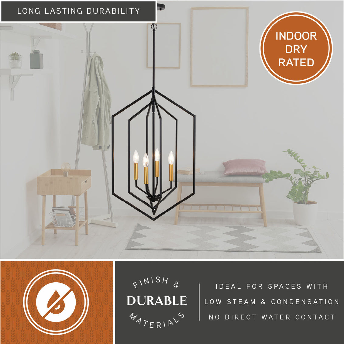 Vaxcel Riley 18-in. 4 Light Pendant Black and Satin Brass