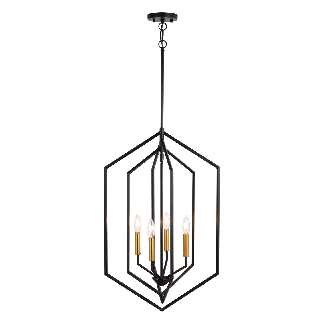 Vaxcel Riley 18-in. 4 Light Pendant Black and Satin Brass