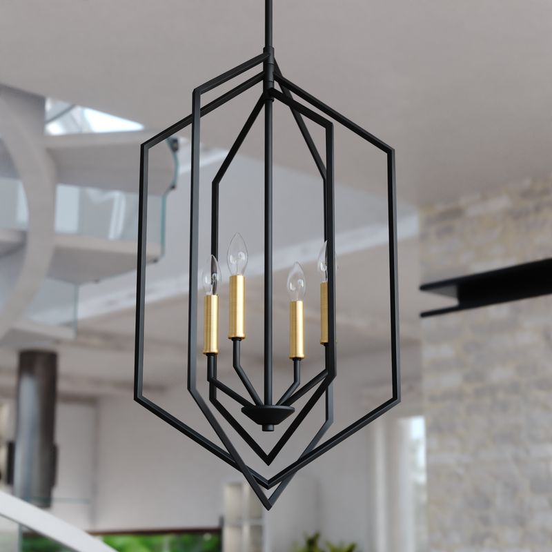 Vaxcel Riley 18-in. 4 Light Pendant Black and Satin Brass