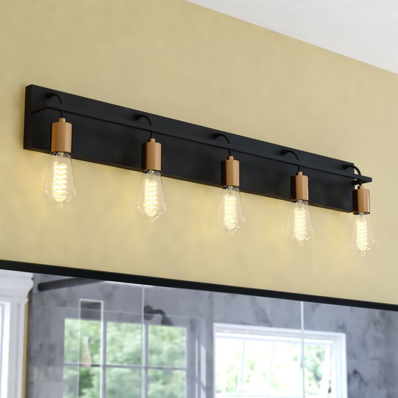 Vaxcel Seward Park 36-in. W 5 Light Vanity Black and Satin Brass