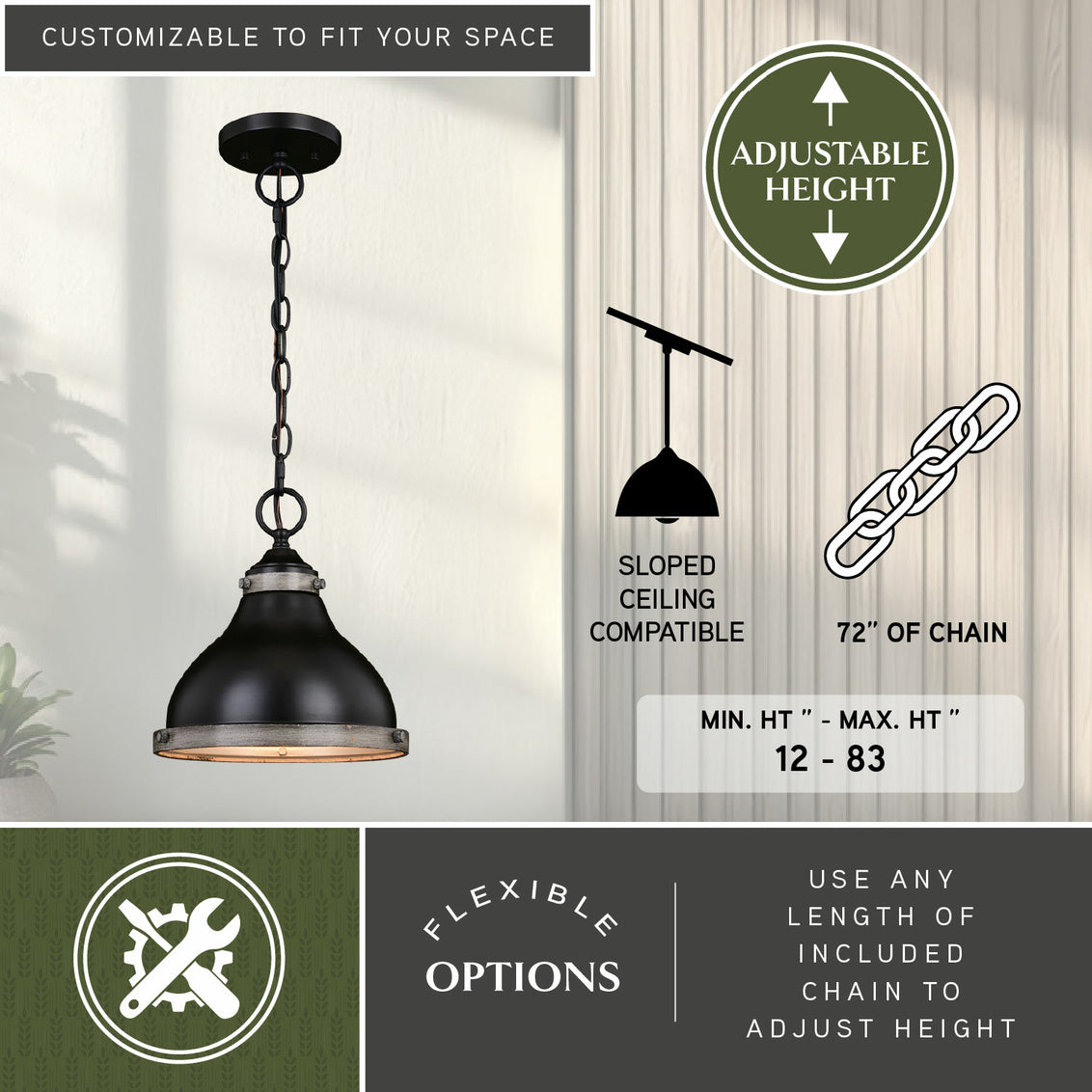 Vaxcel Sheffield 10-in. Pendant New Bronze and Distressed Ash with Light Silver Inner