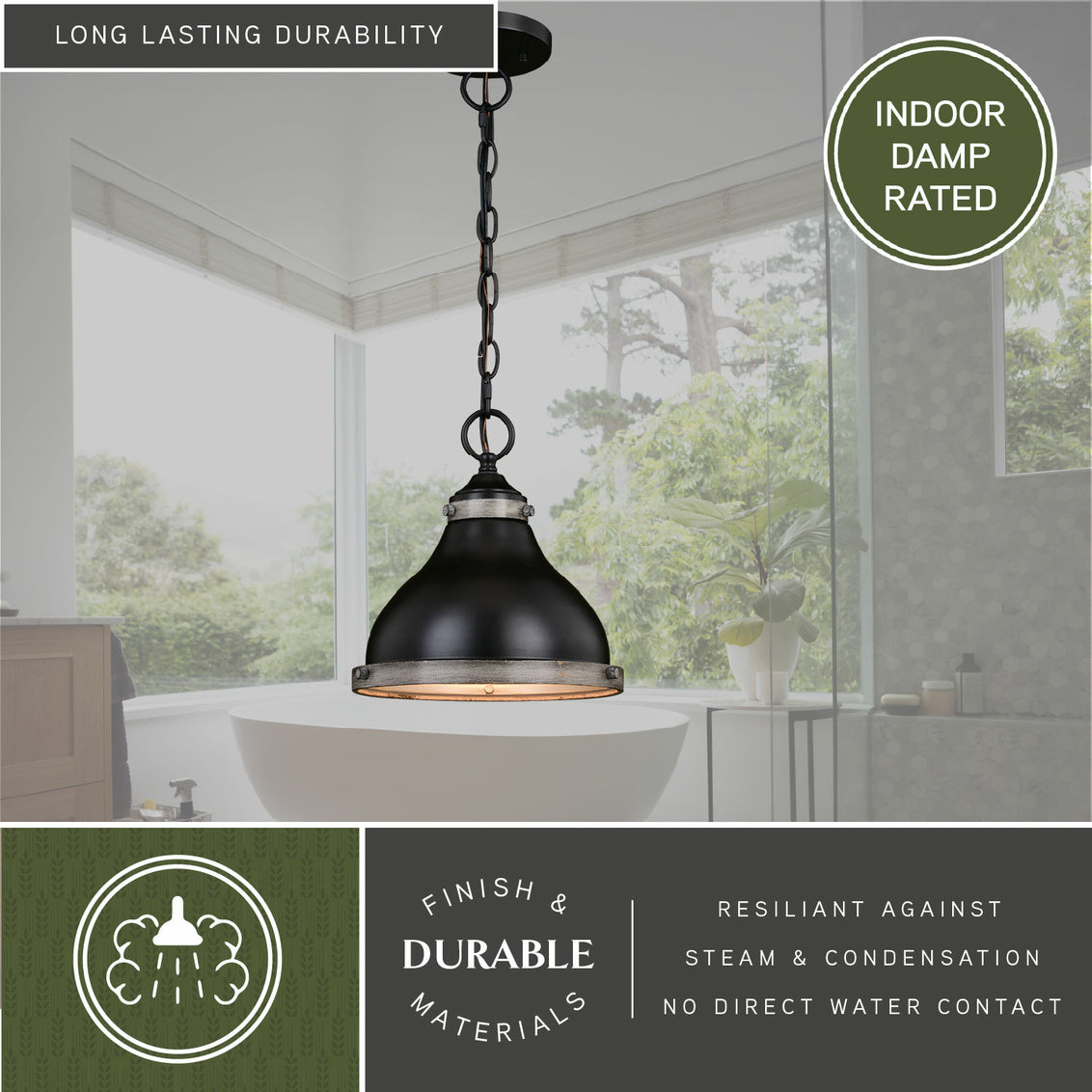 Vaxcel Sheffield 10-in. Pendant New Bronze and Distressed Ash with Light Silver Inner