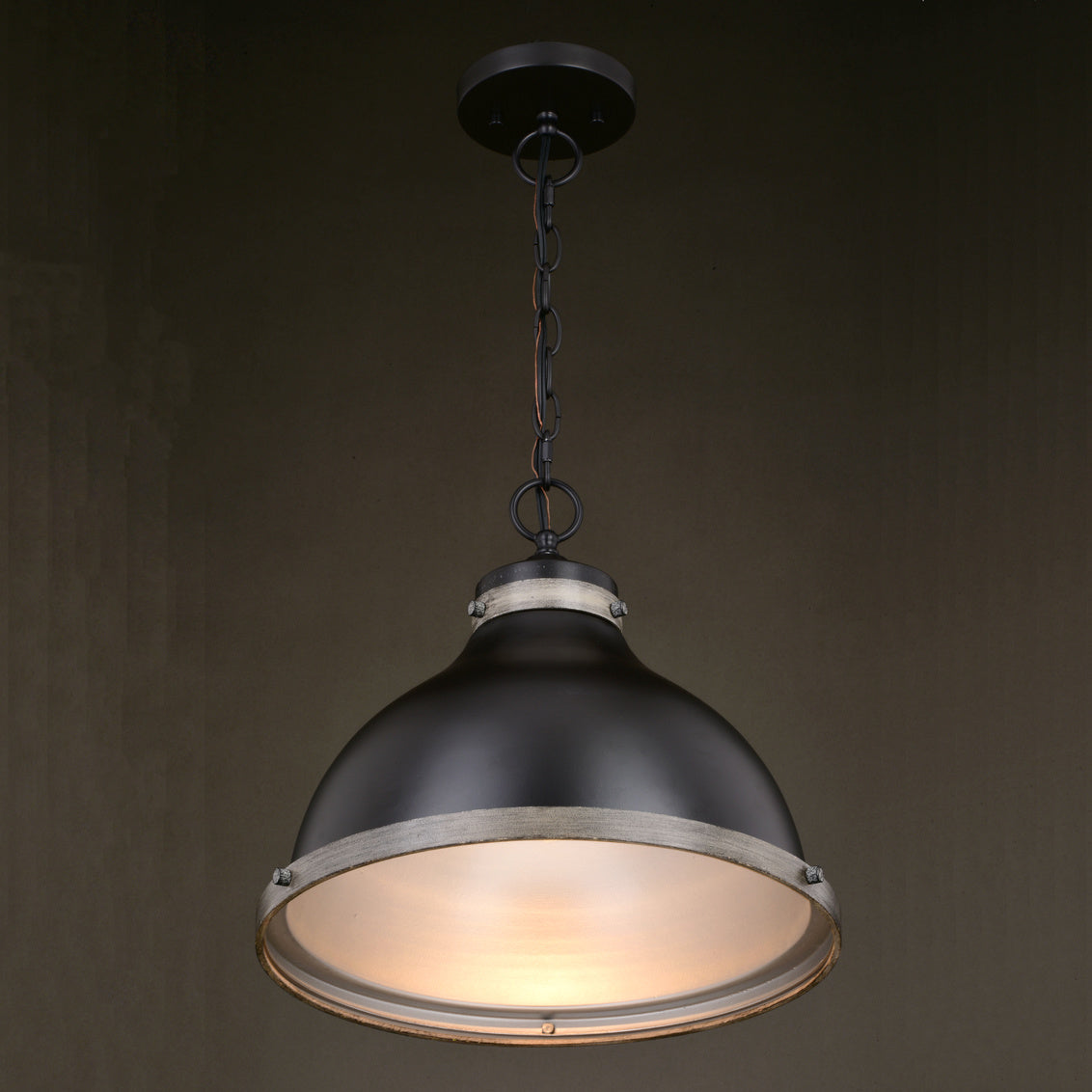 Vaxcel Sheffield 15-in. Pendant New Bronze and Distressed Ash with Light Silver Inner